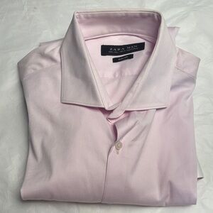 Zara Soft Pink Men's Dress Shirt LARGE French Cuffs Slim Fit - Excellent!